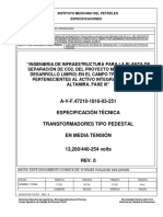 A-V-F ESPECIFICACIÓN TÉCNICA TRANSFORMADORES TIPO PEDESTAL EN MEDIA TENSIÓN. 13,200 - Volts REV. 0