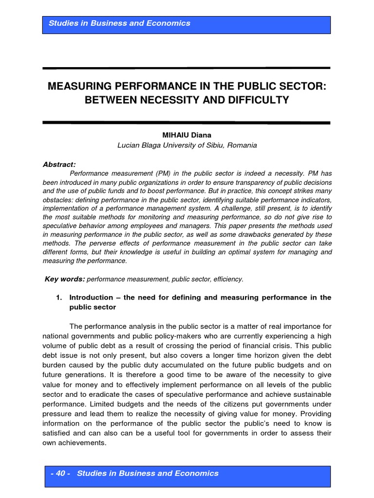 Measuring Perfomance Public Sector | PDF | Taxes | Economics