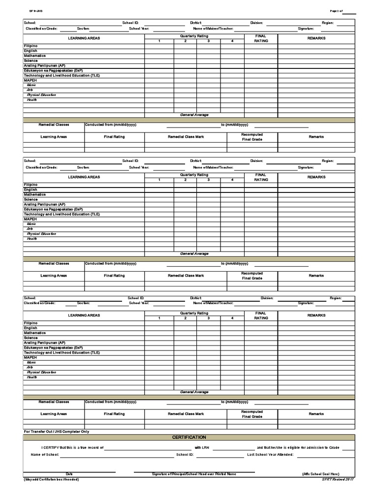 SF10 - Blank | PDF | Middle Schools