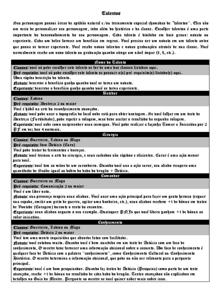 Talentos para RPG Élfico | PDF | Arco e flecha | Conhecimento