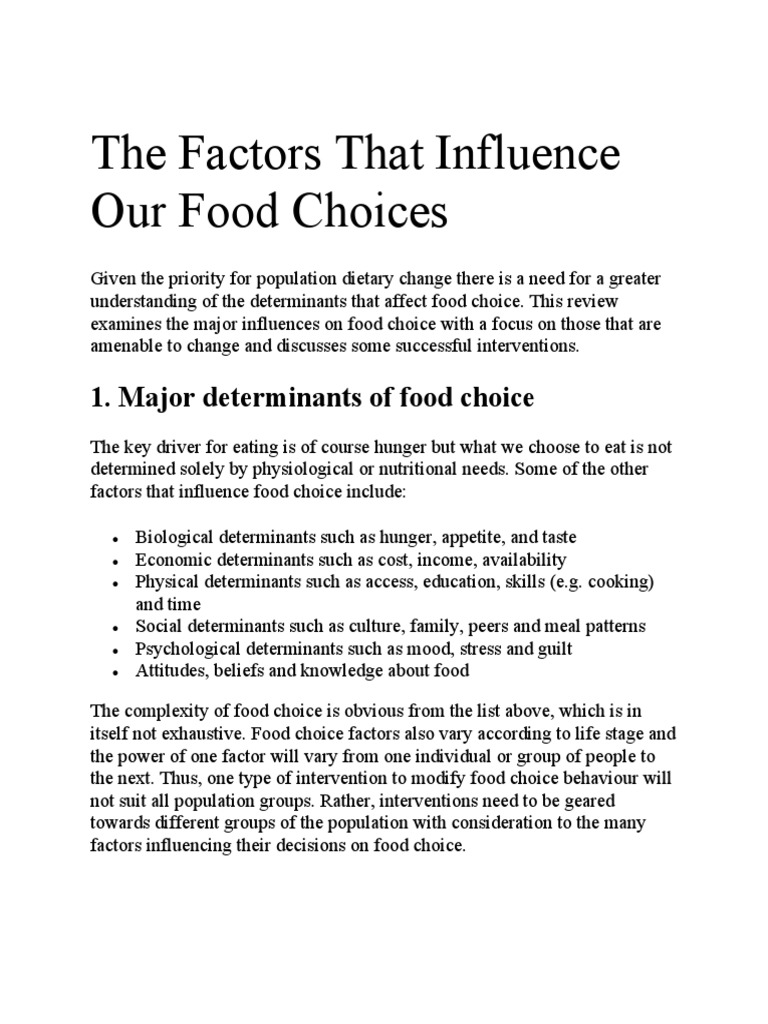 What Are The Factors That Influence Food Choice