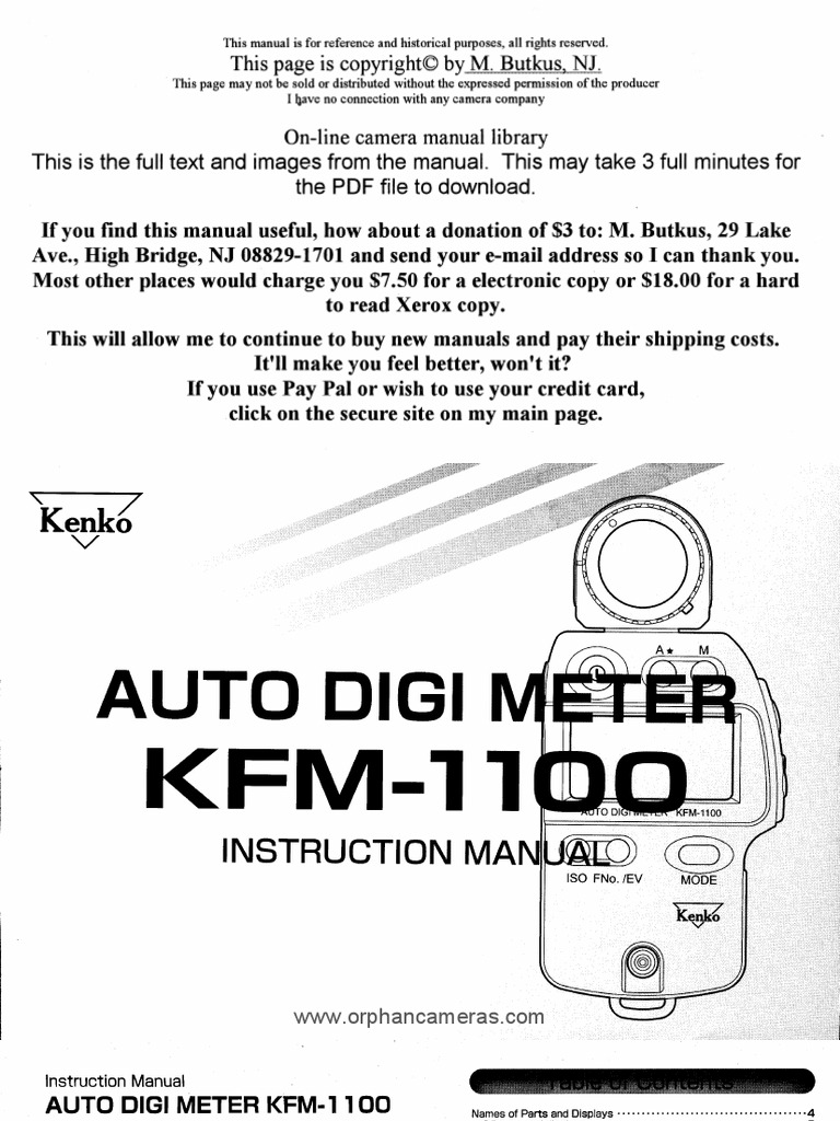 Kenko Auto Digi kfm1100 2040 PDF Exposure (Photography) Optics