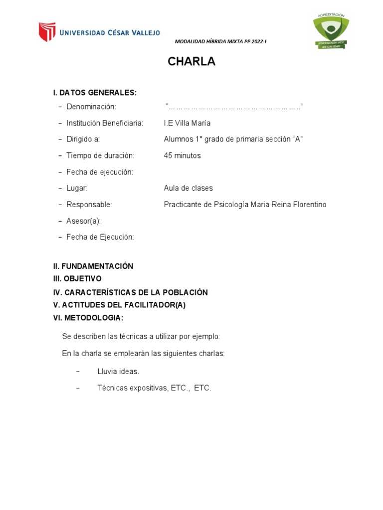 Charla Híbrida para 1° Grado de Primaria | PDF | Sicología | Cognición