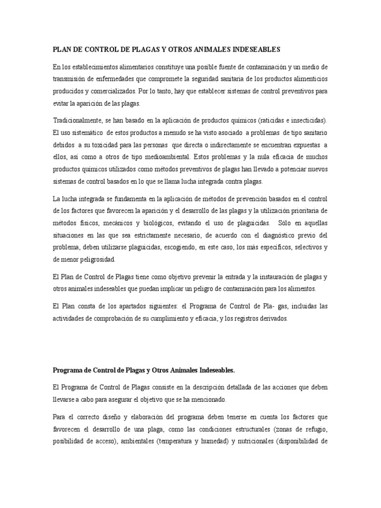 Ejemplo de Plan de Control de Plagas | PDF | Plaga (organismo) | Pesticida