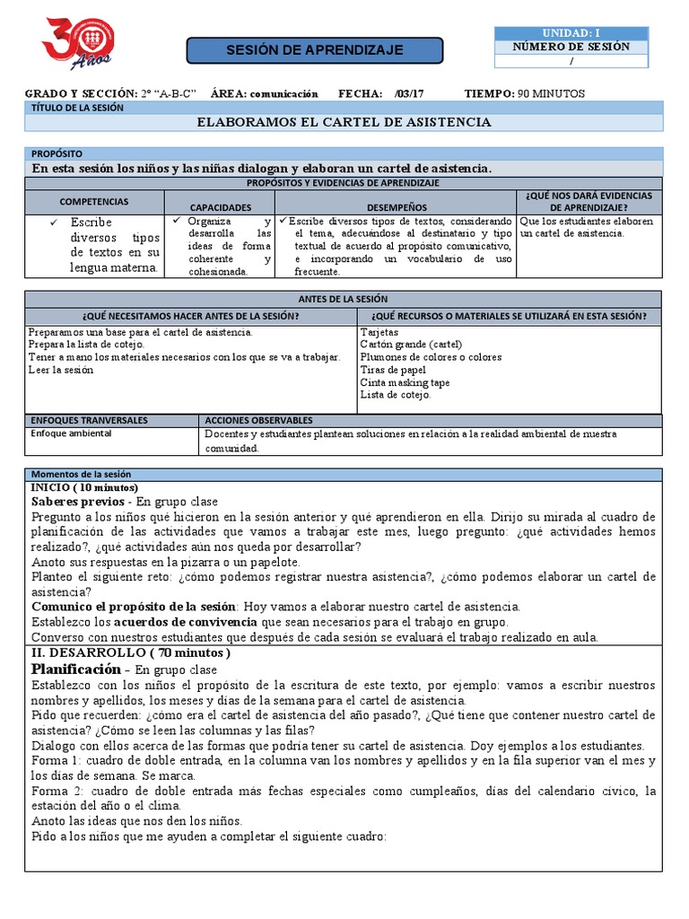 Cartel de Asistencia para Inicial | PDF | Salón de clases | Aprendizaje