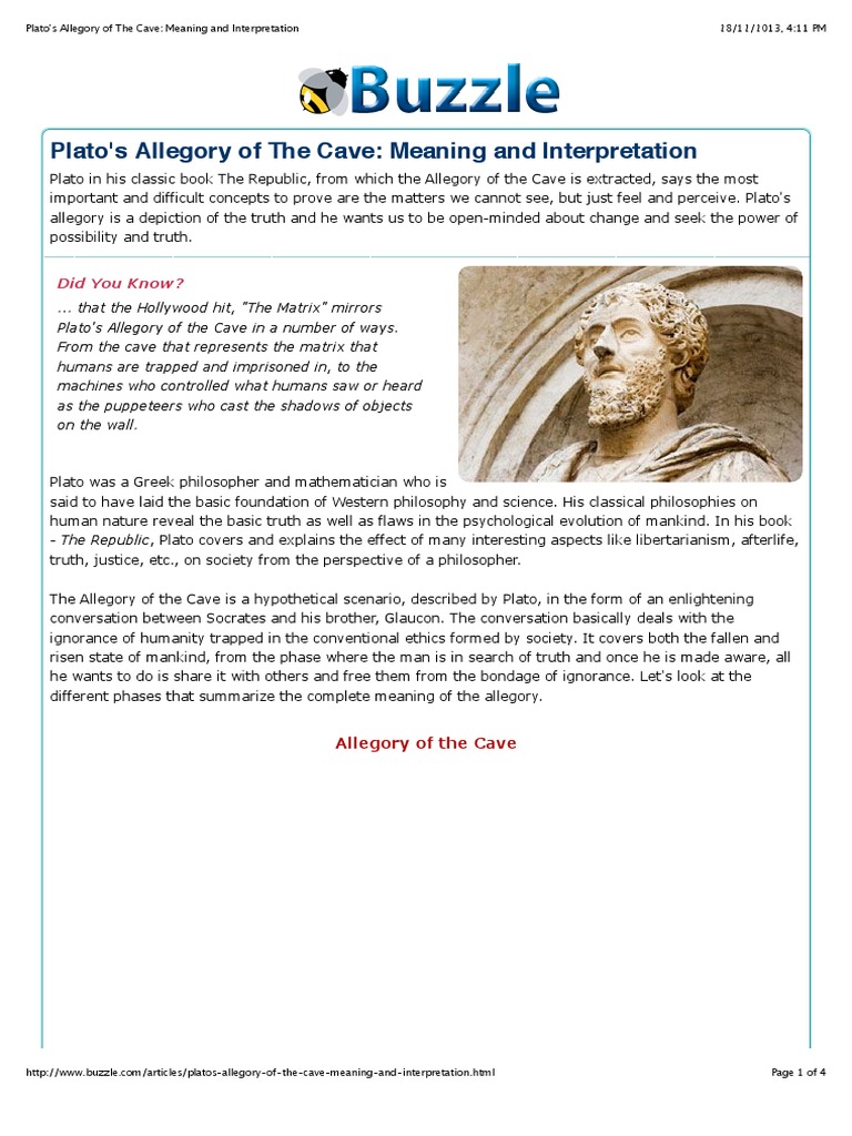 Plato Meaning of The Allegory of The Cave PDF Plato Truth