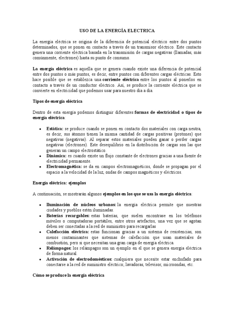 Uso de La Energía Electrica | PDF | Electricidad | Residuos