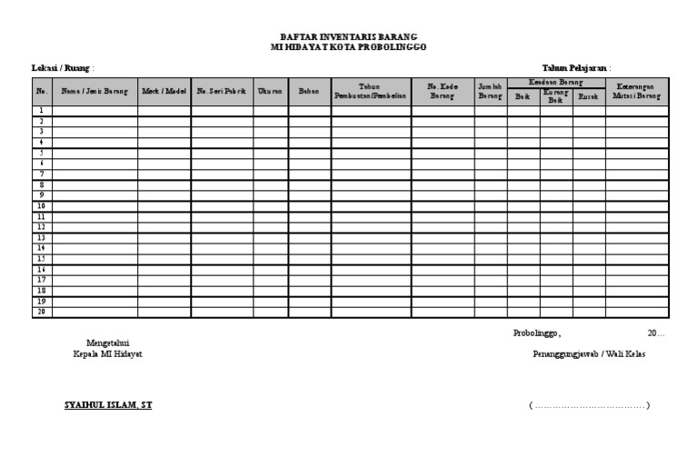 Contoh Format Daftar Surat Menyurat