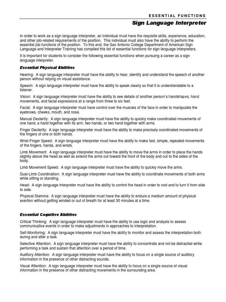 Essential Skills for Sign Language Interpreters | PDF | Sign Language ...