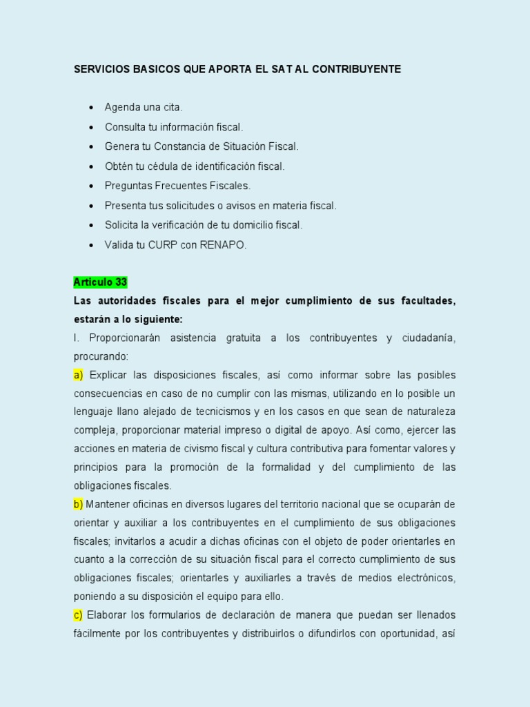 Servicios del SAT para Contribuyentes | PDF | Impuesto sobre la renta ...