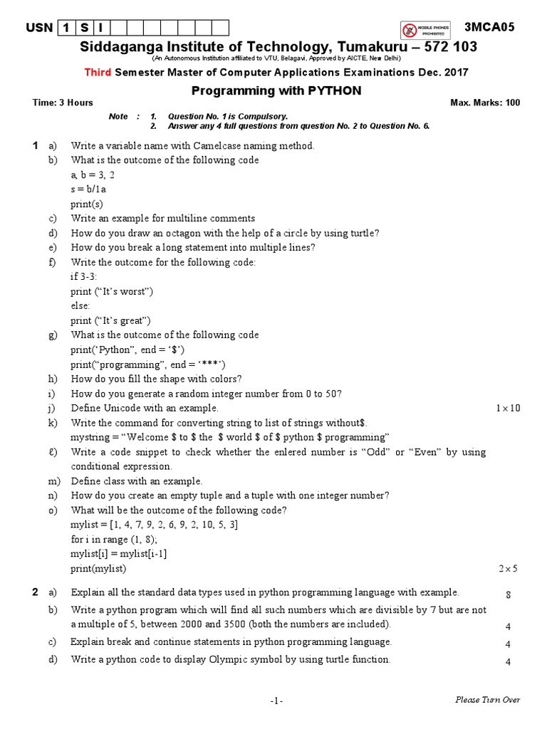 Python Programming Exam Questions and Answers | PDF | Python ...