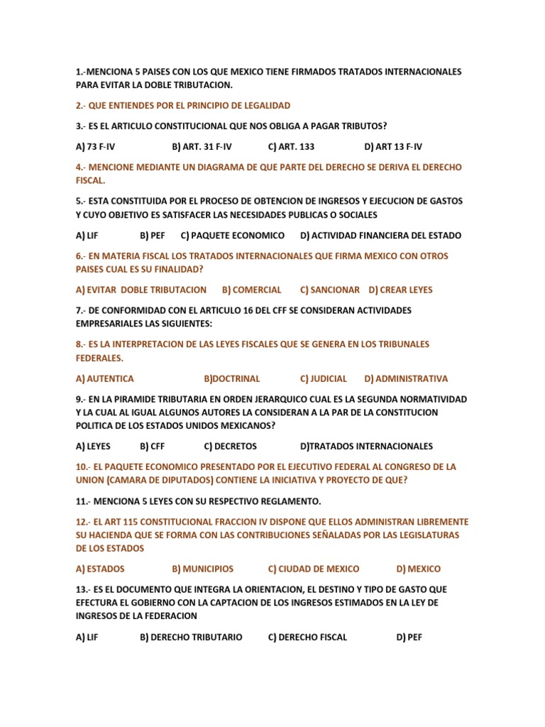 Cuestionario Unidad I | PDF | Impuesto sobre la renta | Impuestos