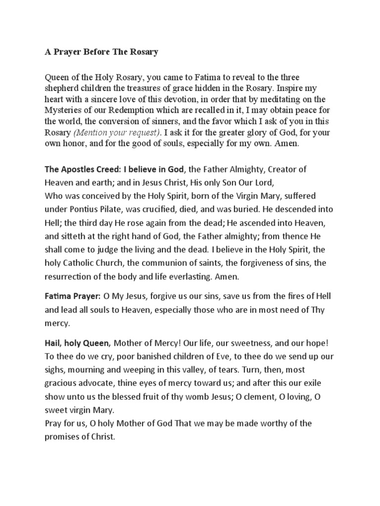 A Prayer Before The Rosary | PDF | Rosary | Mary, Mother Of Jesus