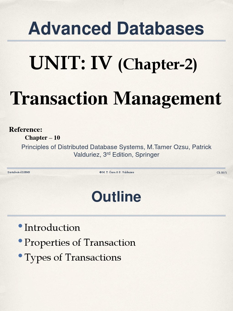 ADB - Unit IV (Chapter-2) - Transaction Management | PDF | Database ...