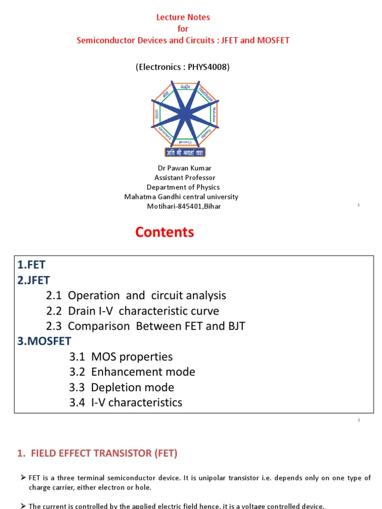Lecture Notes For Semiconductor Devices and Circuits JFET and MOSFET