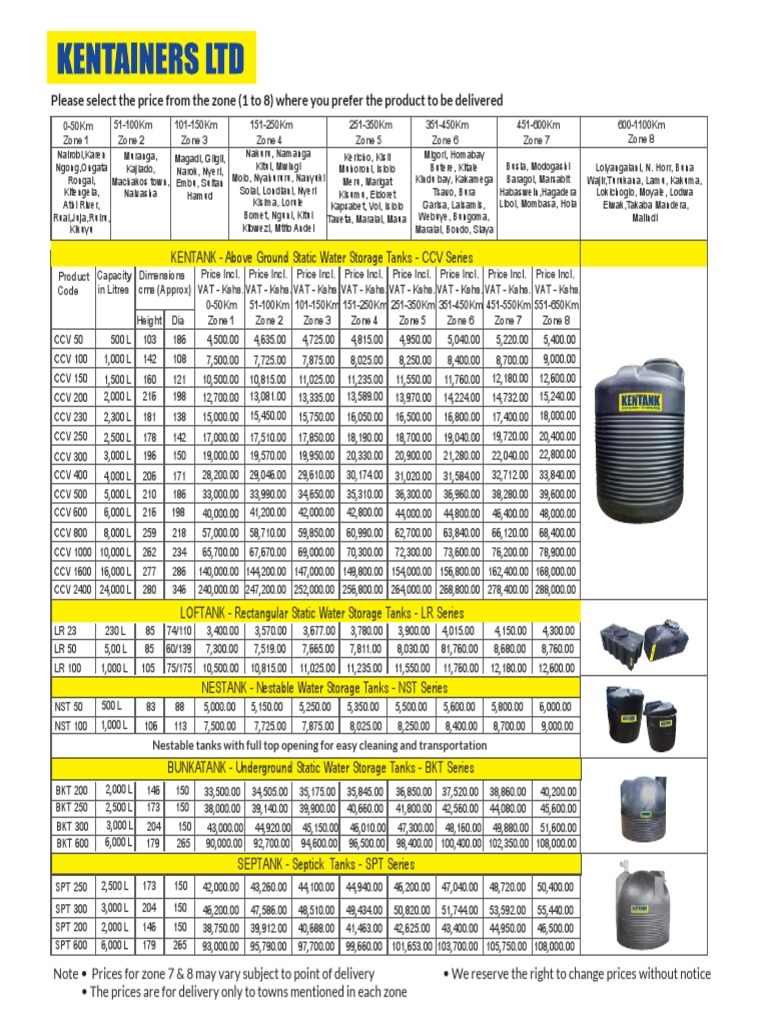 Kentank Prices and Sizes in Kenya | PDF