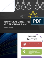 Behavioral Objectives and Teaching Plans: Laicherry Y. Roman