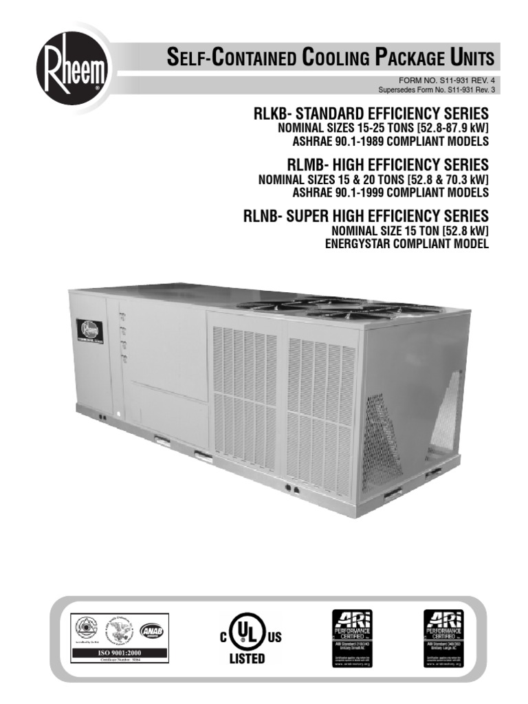 Rheem Package Unit Specifications | PDF | Furnace | Temperature