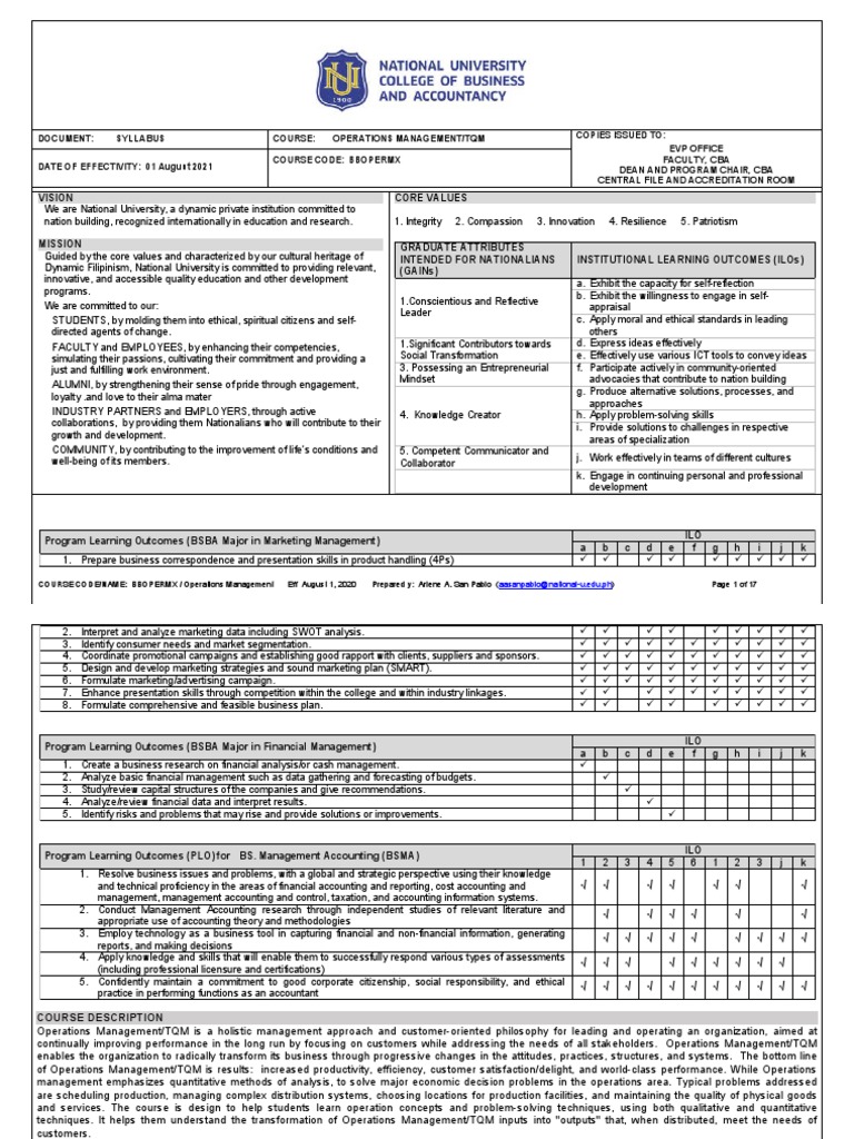 Operations Management Course Overview | PDF | Lean Manufacturing ...