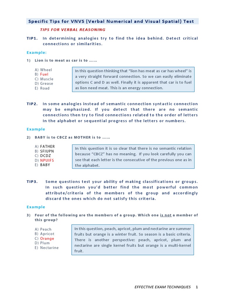VNVS Manual Tips For Verbalnumarical Reasoning 1 | PDF | Linguistics ...