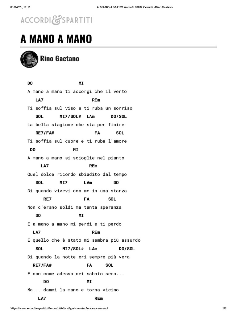 Rino Gaetano A Mano A Mano Chords PDF