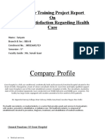 Summer Training Project Report On Patient Satisfaction Regarding Health Care