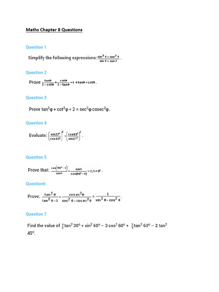Maths Chapter 8 Questions | PDF