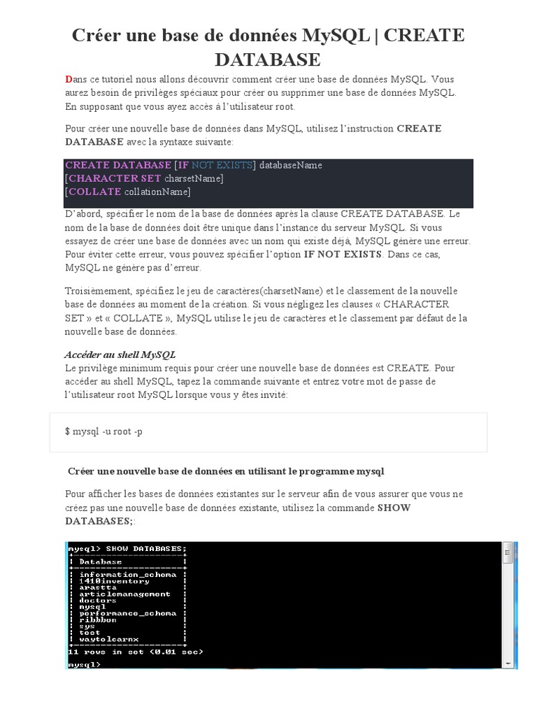 Création et gestion de bases MySQL | PDF | MySQL | Bases de données