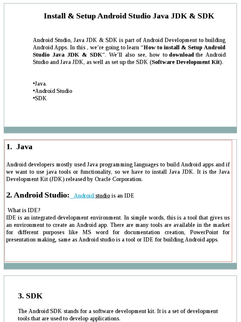 Install & Setup Android Studio Java JDK & SDK | Download Free PDF ...