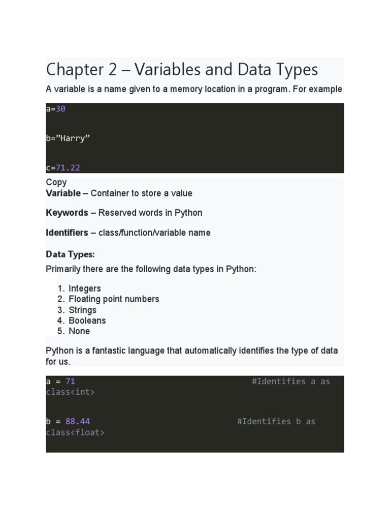 An Introduction to Variables, Data Types, and Basic Operations in ...