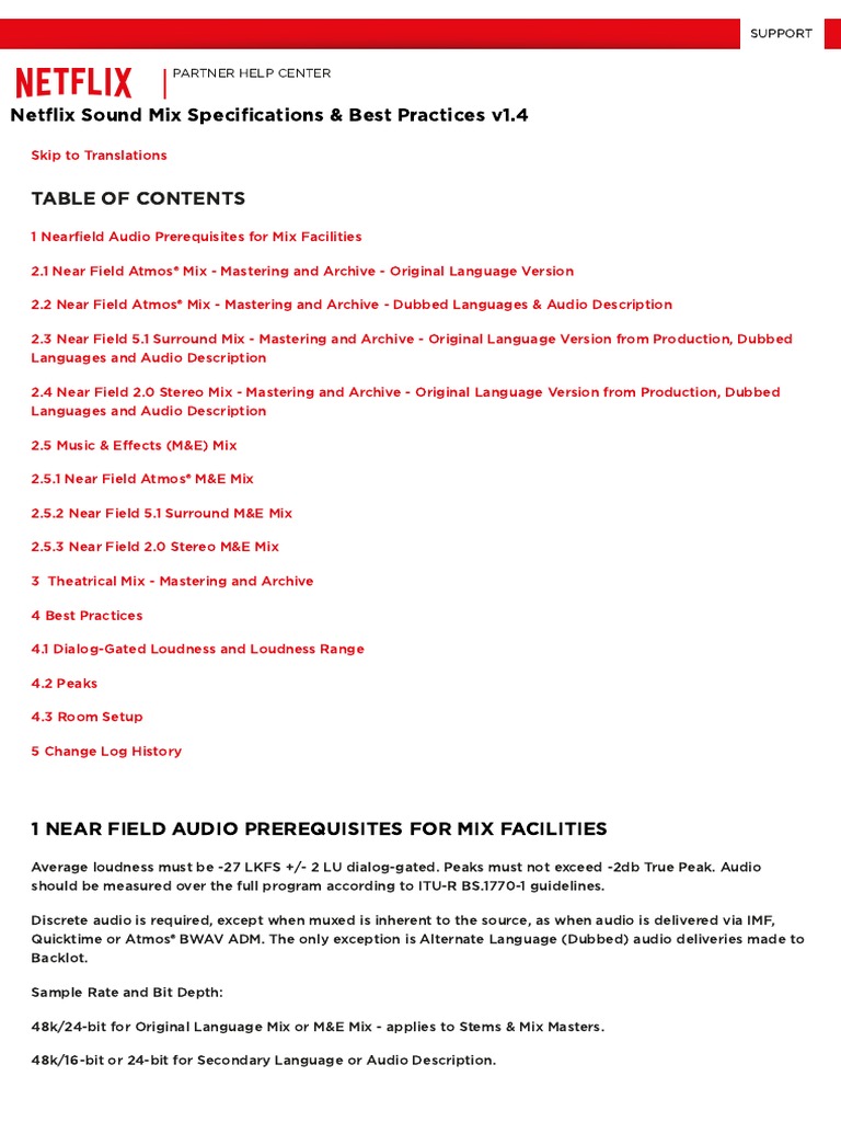 Netflix Sound Mix Specifications & Best Practices v1.4 Netflix