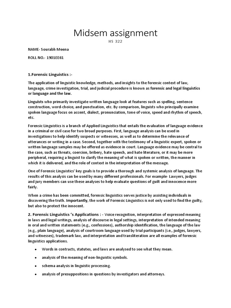 Midsem Assignment: 1.forensic Linguistics | PDF | Linguistics ...