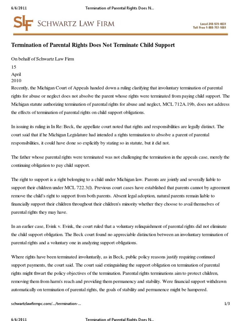 termination of parental rights does not terminate child