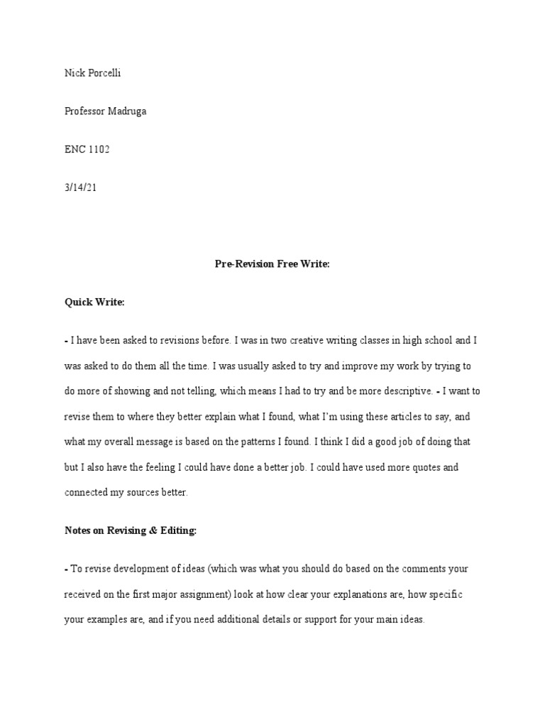 Pre-Revision Free Write | PDF | Career & Growth