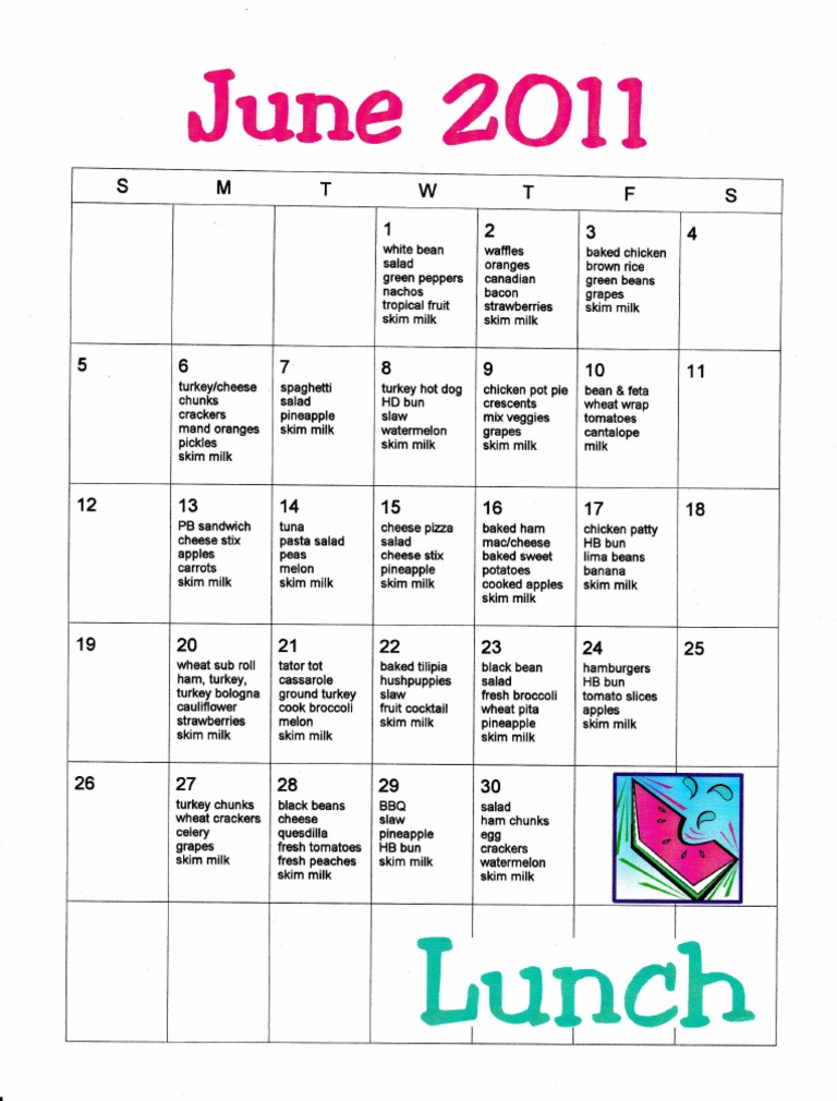 June Meal Plan Menu | PDF | Coleslaw | Salad