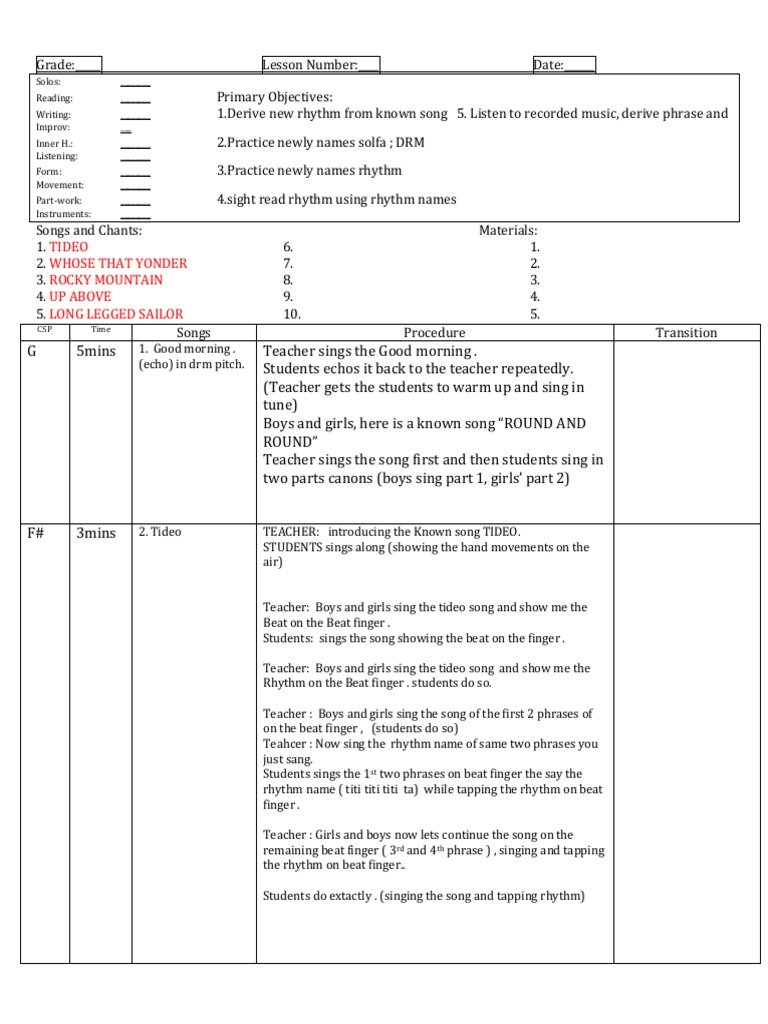 Music Lesson Plan: Rhythm & Solfa | PDF | Rhythm | Musical Forms