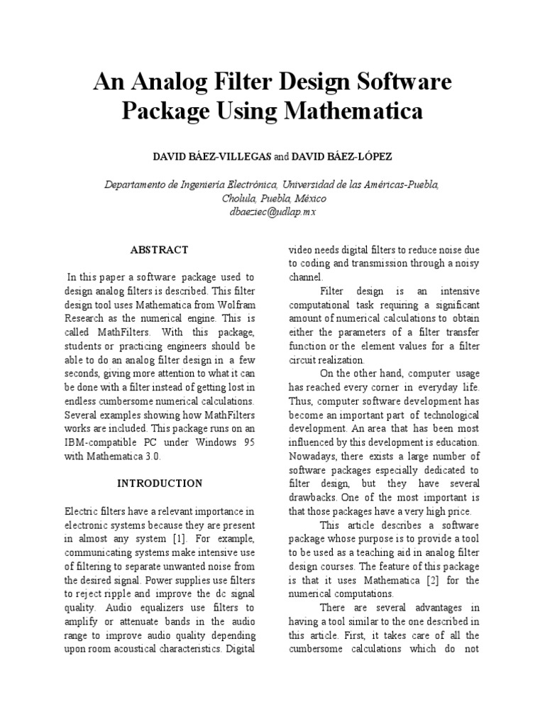Mathematica Filter Design PDF Filter (Signal Processing) Low Pass