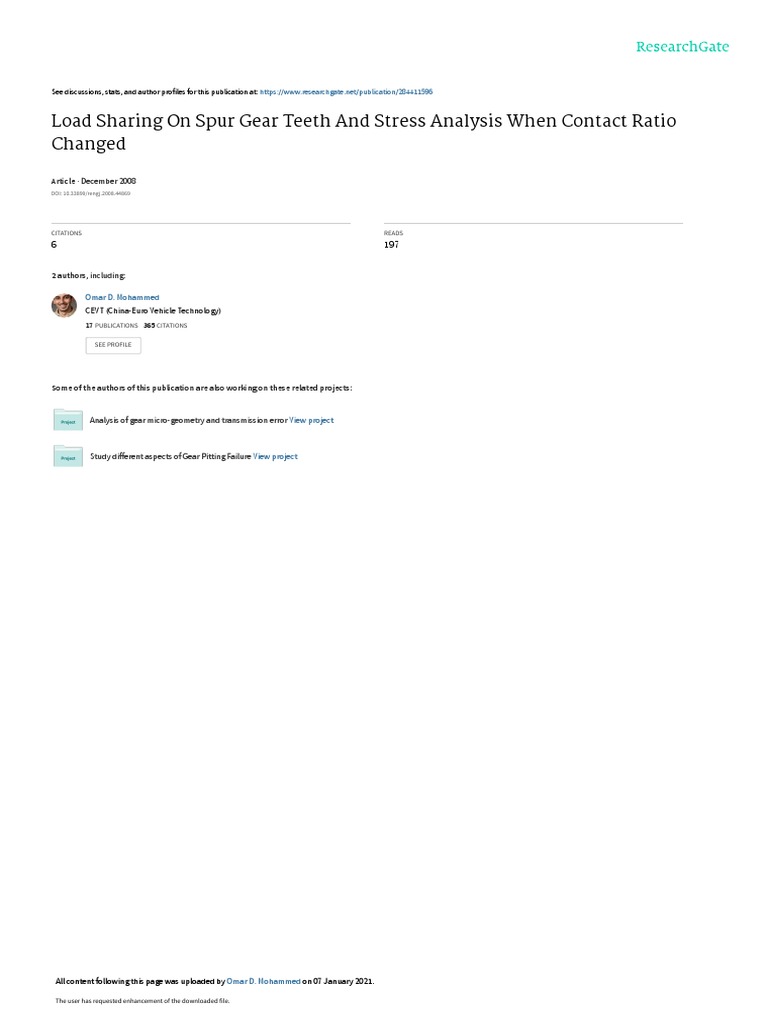 Load Sharing On Spur Gear Teeth and Stress Analysis When Contact Ratio