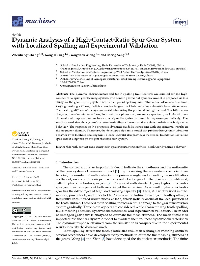 Machines Dynamic Analysis of A HighContactRatio Spur Gear System