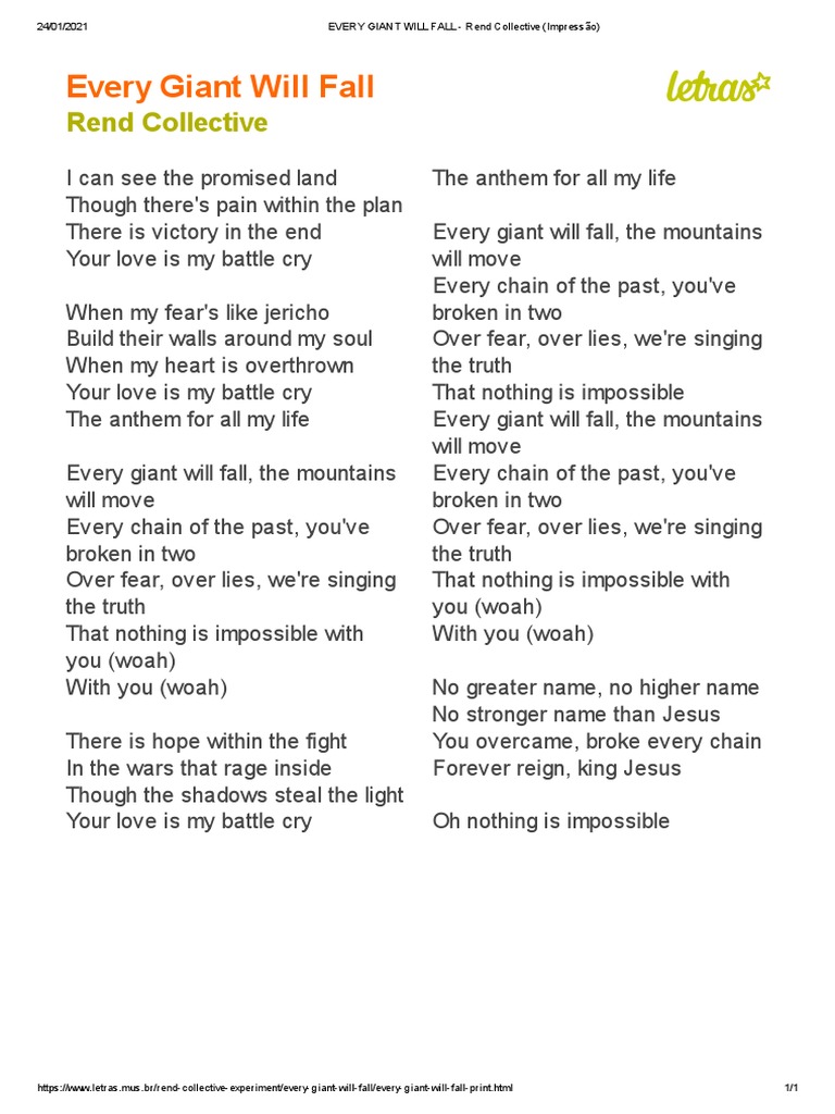 EVERY GIANT WILL FALL - Rend Collective | PDF