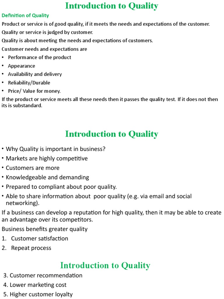 Introduction To Quality | PDF | Quality (Business) | Quality Assurance