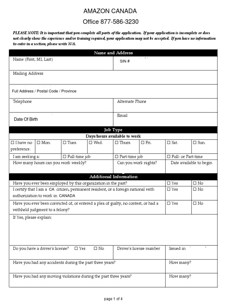 Amazon Job Application Form Canada | PDF | Human Resources | Nolo ...