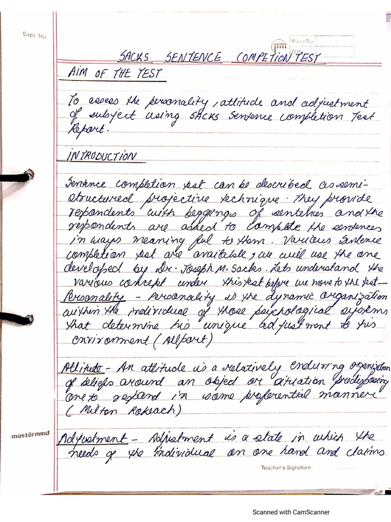 Sacks Sentence Competition Test | PDF