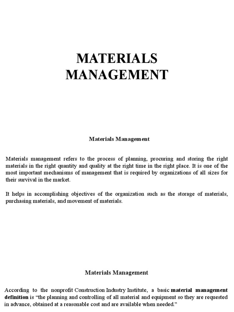 Material Management PDF Metals Procurement