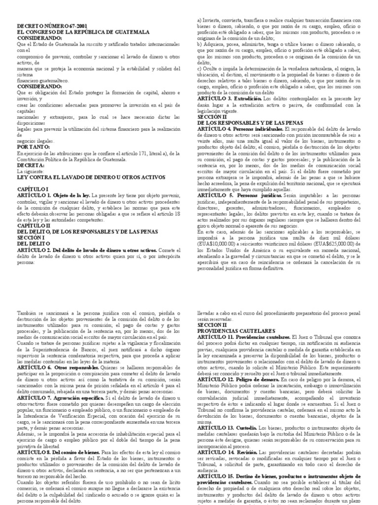 Ley contra el Lavado de Dinero en Guatemala | PDF | Derecho penal ...