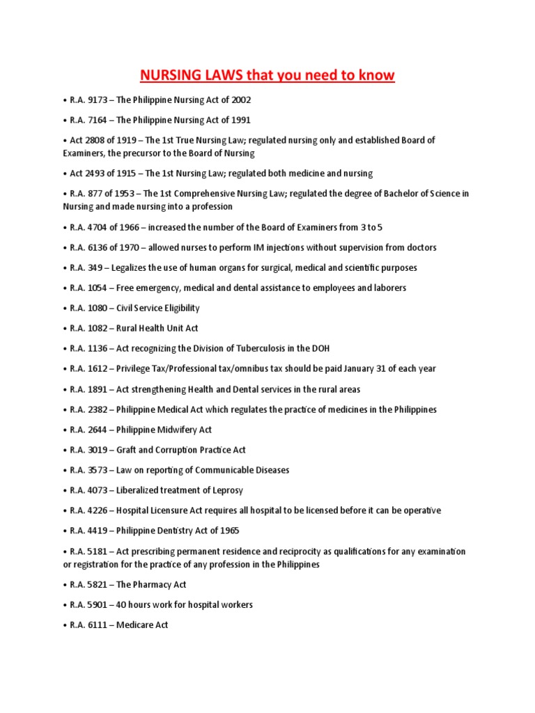 NURSING LAWS That You Need To Know | PDF | Nursing | Dentistry