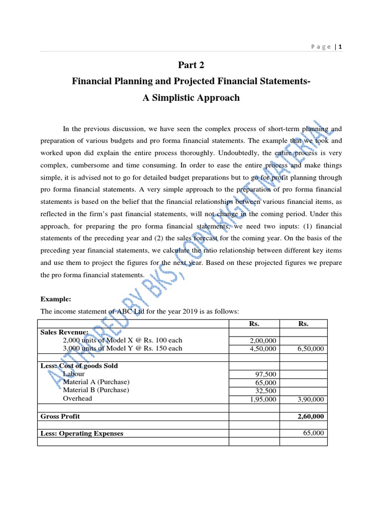Financial Planning and Pro Forma Statements Simplistic Approach Part 2 ...