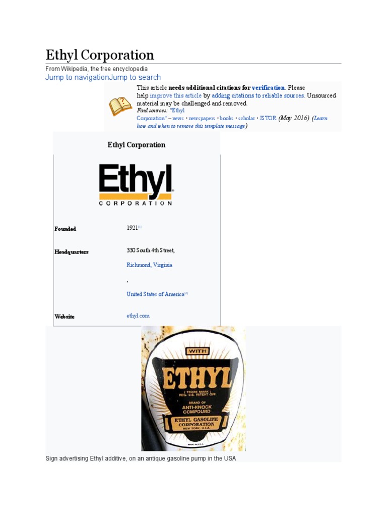 Ethyl Corporation Jump To Navigationjump To Search PDF Chemistry