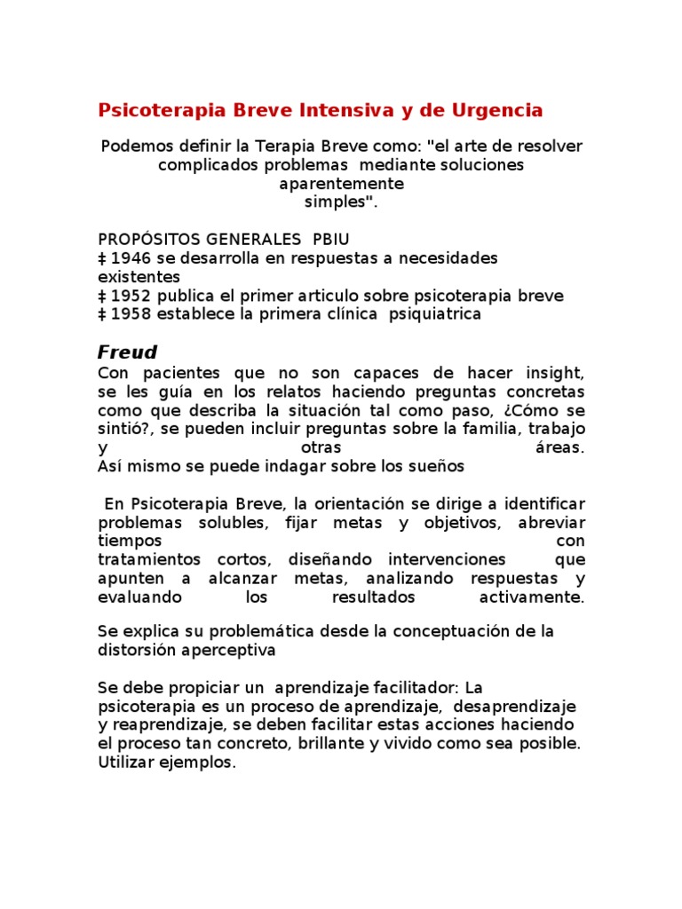 Psicoterapia Breve: Enfoque y Principios | PDF | Psicoterapia | Salud ...
