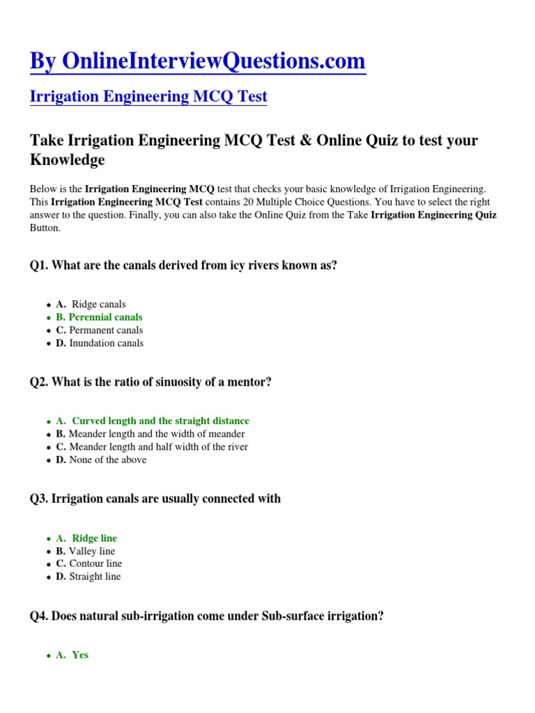 Irrigation Engineering MCQ PDF | PDF | Irrigation | Flood